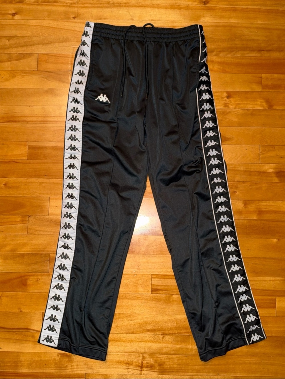 Vintage 90s Kappa Track Pants XL Black Omini Logo Tape Soccer Streetwear